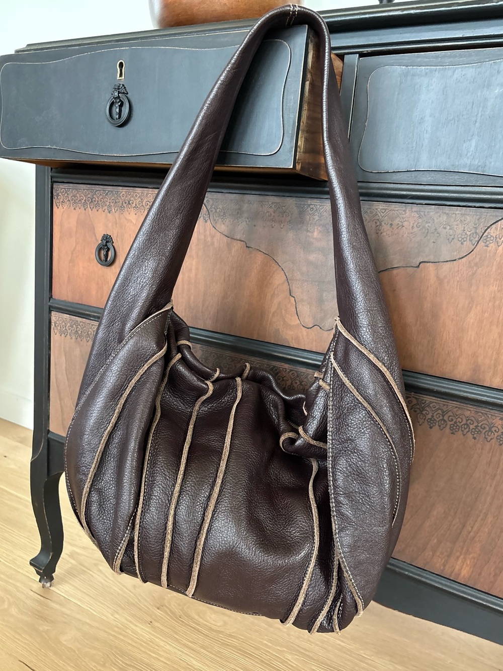 EUC Chocolate Brown Genuine Leather Hobo Shoulder Bag, Charles David Marselles